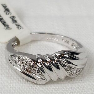 Beautiful Silver Diamond 925 Accent Ring Wedding Band HMI Sz 14mm US 7 NIB